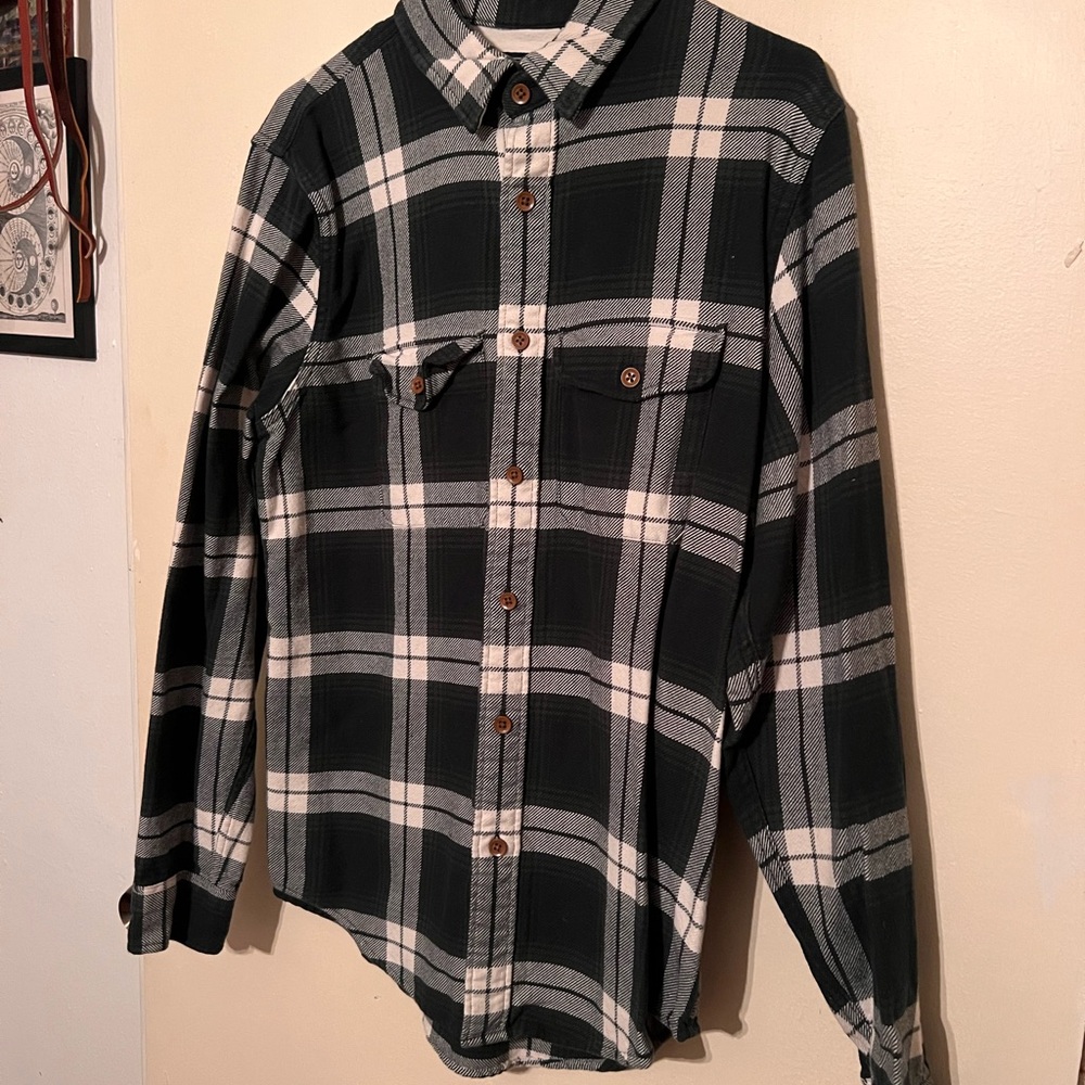 Green Plaid Flannel Button-Up